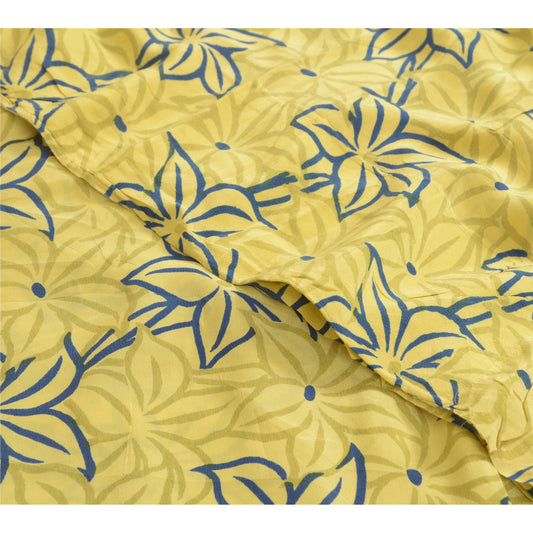 Sanskriti Vintage Sarees Indian Lemon Pure Crepe Silk Printed Sari Craft Sustainable Fabric