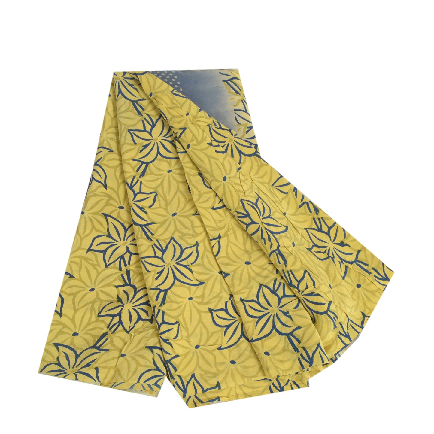 Sanskriti Vintage Sarees Indian Lemon Pure Crepe Silk Printed Sari Craft Sustainable Fabric