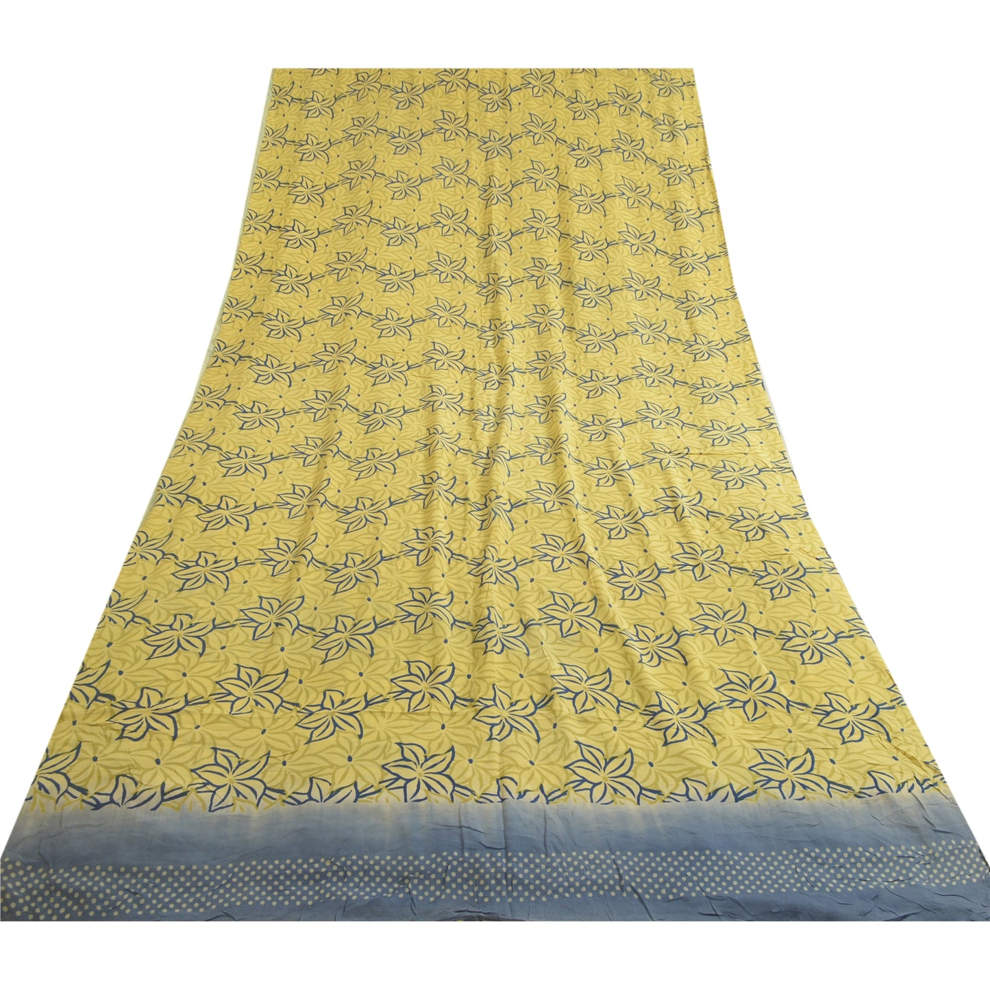 Sanskriti Vintage Sarees Indian Lemon Pure Crepe Silk Printed Sari Craft Sustainable Fabric