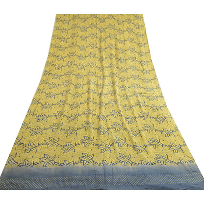 Sanskriti Vintage Sarees Indian Lemon Pure Crepe Silk Printed Sari Craft Sustainable Fabric