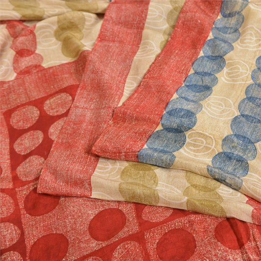 Sanskriti Vintage Sarees Multicolor Pure Crepe Silk Printed Sari Craft Sustainable Fabric