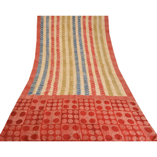 Sanskriti Vintage Sarees Multicolor Pure Crepe Silk Printed Sari Craft Sustainable Fabric