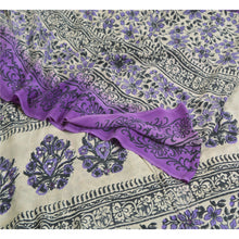 Load image into Gallery viewer, Sanskriti Vintage Sarees Ivory/Purple Hand Block Printed Pure Crepe Sari Fabric

