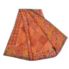 Sanskriti Vintage Sarees Indian Orange Pure Crepe Silk Printed Sari Craft Sustainable Fabric