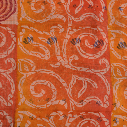 Sanskriti Vintage Sarees Indian Orange Pure Crepe Silk Printed Sari Craft Sustainable Fabric