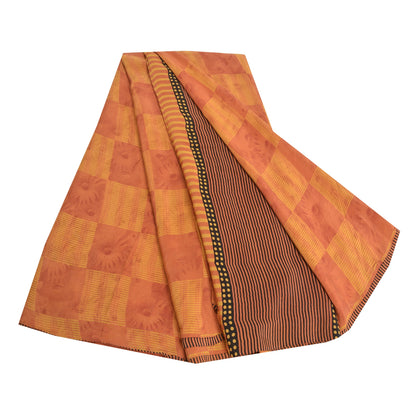 Sanskriti Vintage Sarees Orange/Yellow Pure Crepe Silk Printed Sari Craft Sustainable Fabric