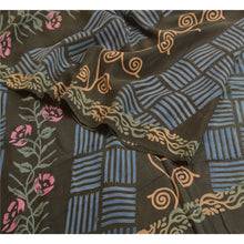 Load image into Gallery viewer, Sanskriti Vintage Sarees Indian Black Pure Crepe Silk Printed Sari Craft Fabric
