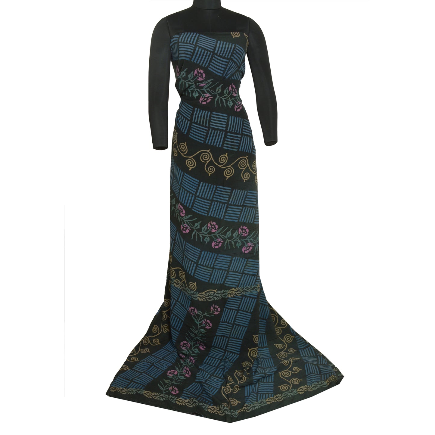 Sanskriti Vintage Sarees Indian Black Pure Crepe Silk Printed Sari Craft Sustainable Fabric