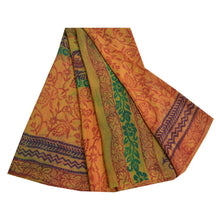 Load image into Gallery viewer, Sanskriti Vintage Sarees Mustard Hand Block Printed Pure Crepe Silk Sari Fabric
