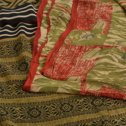 Сари Sanskriti Vintage, зеленое/красное, чистый креп-шелк, напечатанное сари, 5 ярдов, ткань для рукоделия, устойчивая к истиранию