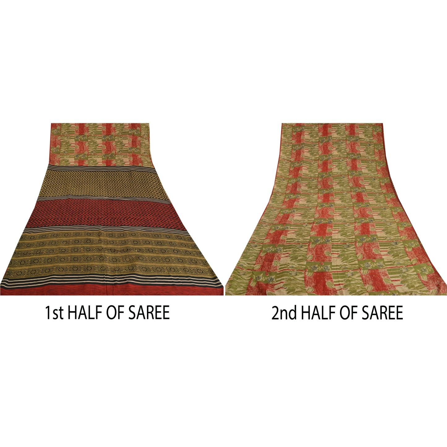 Сари Sanskriti Vintage, зеленое/красное, чистый креп-шелк, напечатанное сари, 5 ярдов, ткань для рукоделия, устойчивая к истиранию