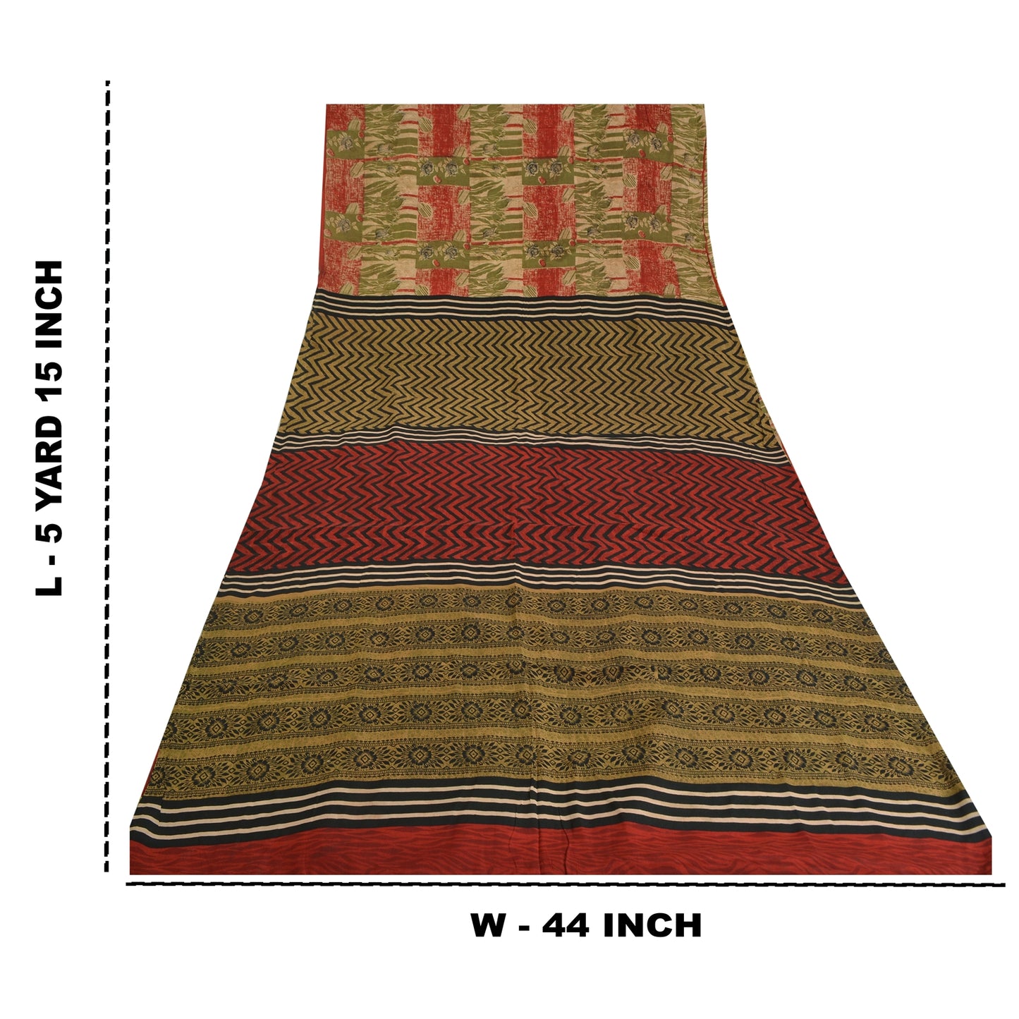 Сари Sanskriti Vintage, зеленое/красное, чистый креп-шелк, напечатанное сари, 5 ярдов, ткань для рукоделия, устойчивая к истиранию