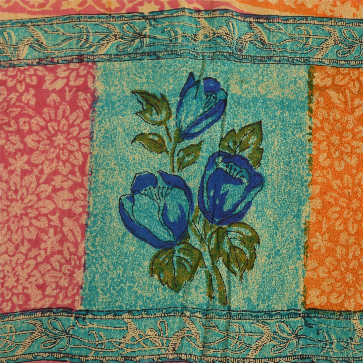 Sanskriti Vintage Sarees Multi Pure Crepe Silk Printed Sari Floral Craft Sustainable Fabric