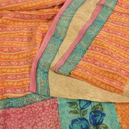 Sanskriti Vintage Sarees Multi Pure Crepe Silk Printed Sari Floral Craft Sustainable Fabric