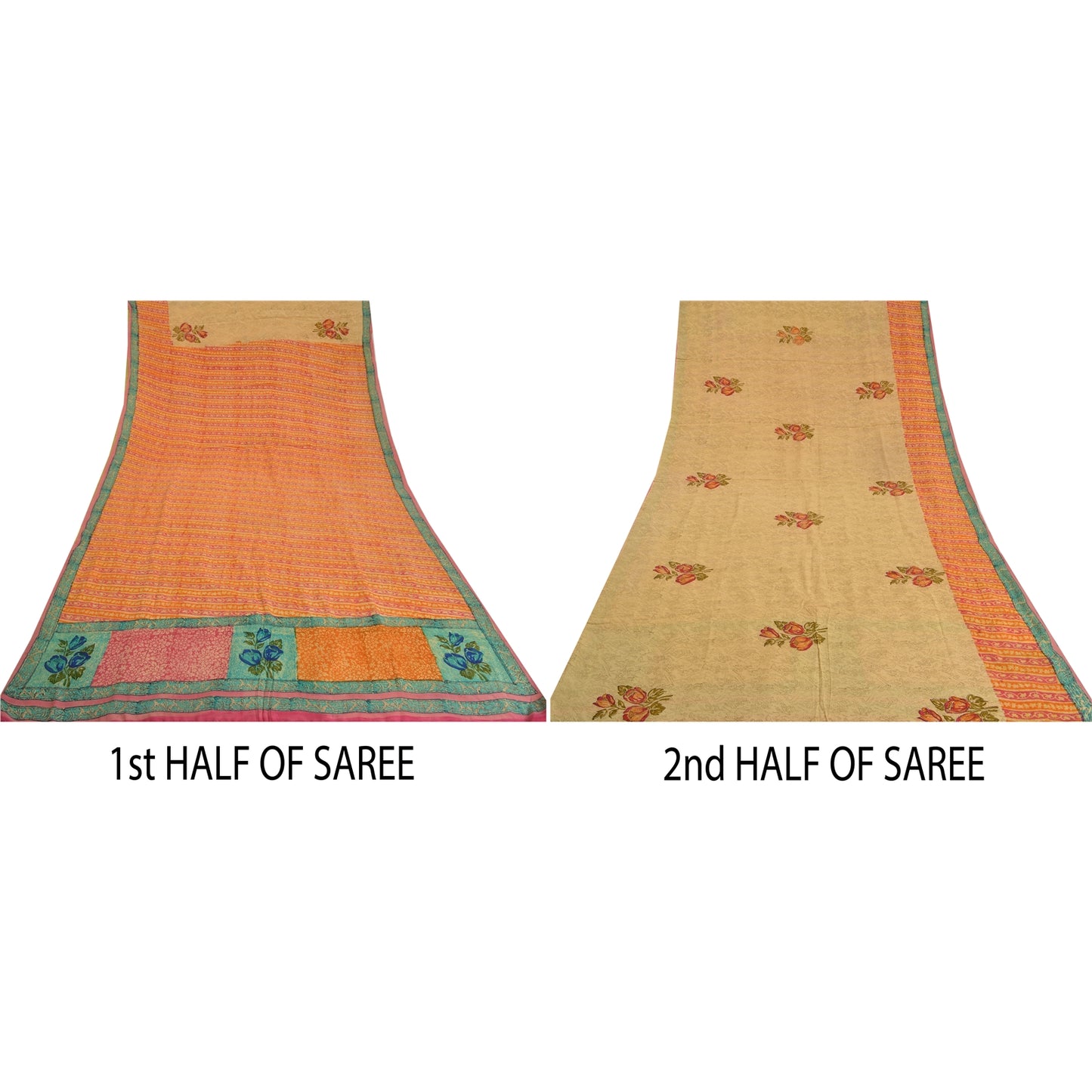 Sanskriti Vintage Sarees Multi Pure Crepe Silk Printed Sari Floral Craft Sustainable Fabric