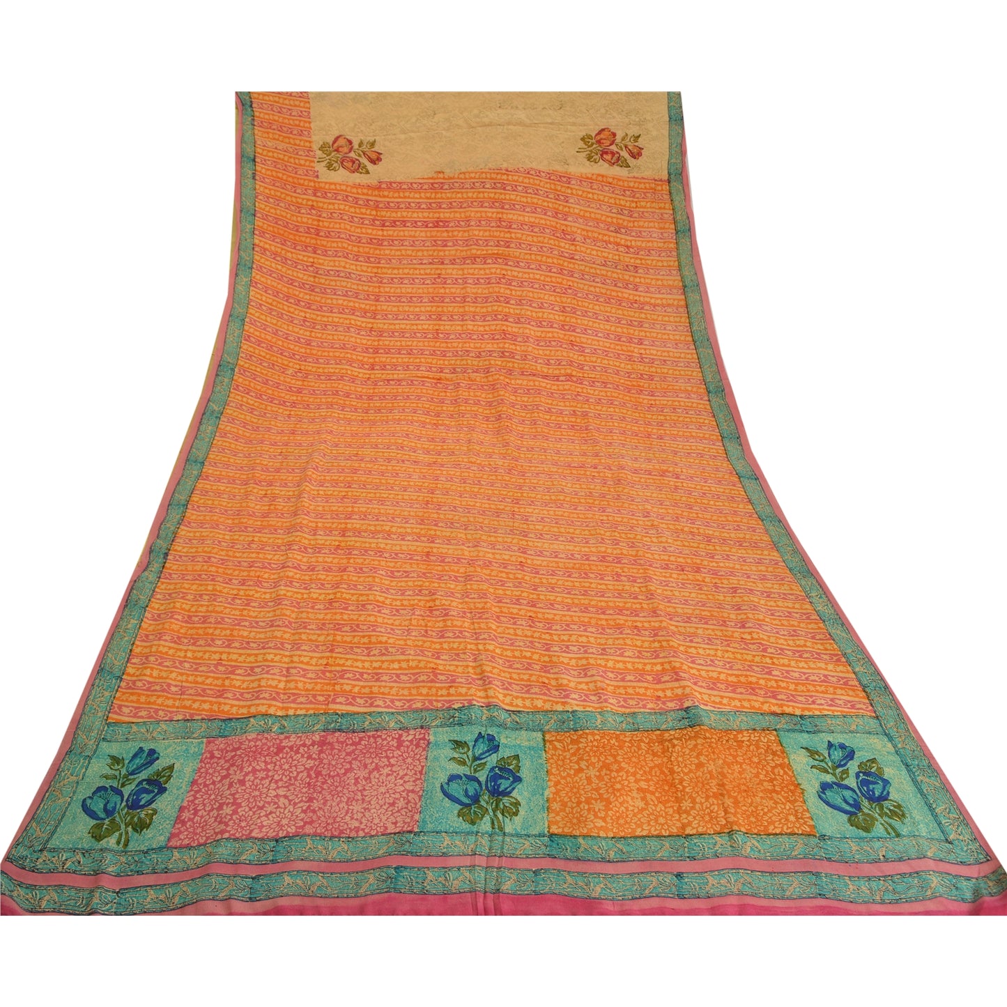 Sanskriti Vintage Sarees Multi Pure Crepe Silk Printed Sari Floral Craft Sustainable Fabric