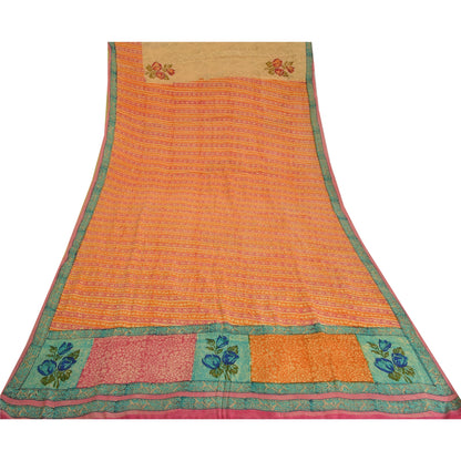 Sanskriti Vintage Sarees Multi Pure Crepe Silk Printed Sari Floral Craft Sustainable Fabric