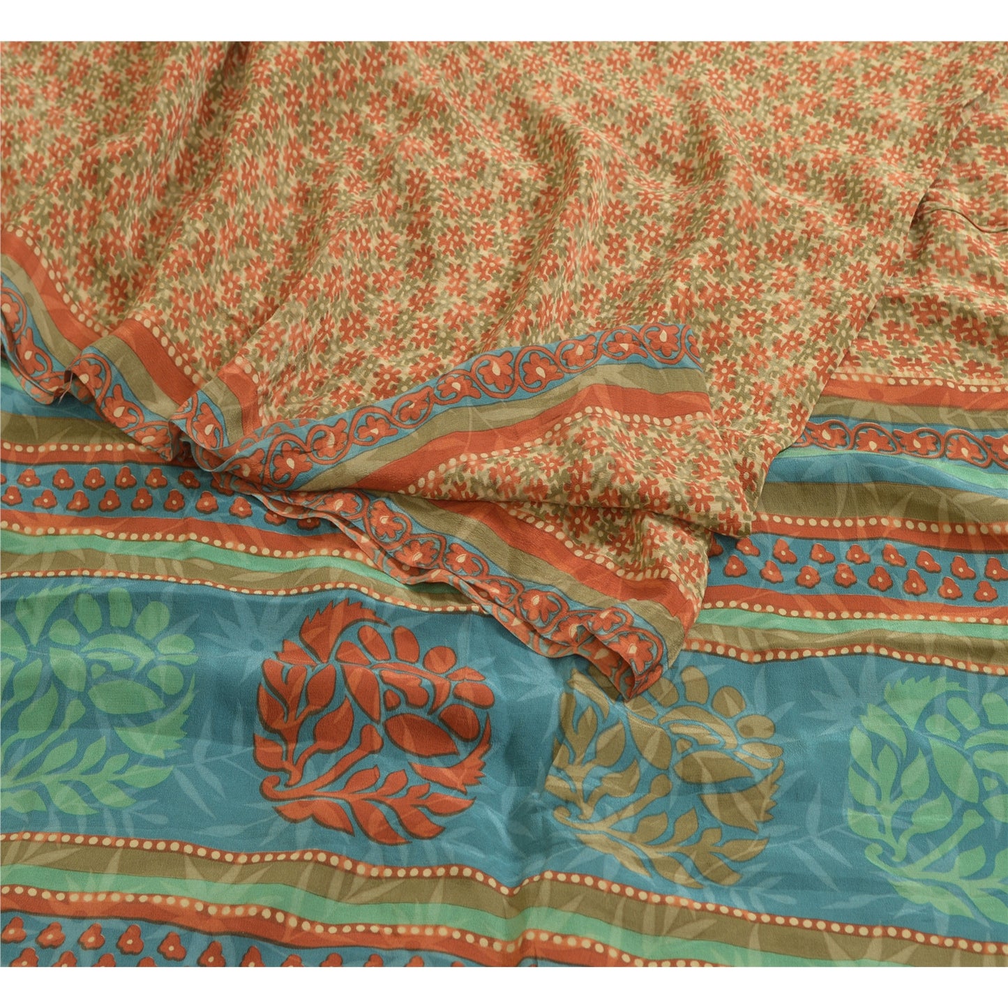 Sanskriti Vintage Sarees Indian Multi Pure Crepe Silk Printed Sari Craft Sustainable Fabric
