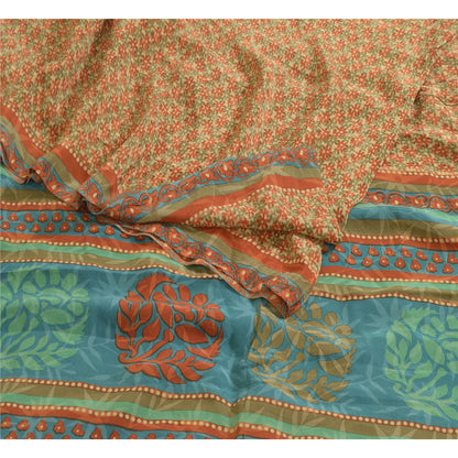 Sanskriti Vintage Sarees Indian Multi Pure Crepe Silk Printed Sari Craft Sustainable Fabric