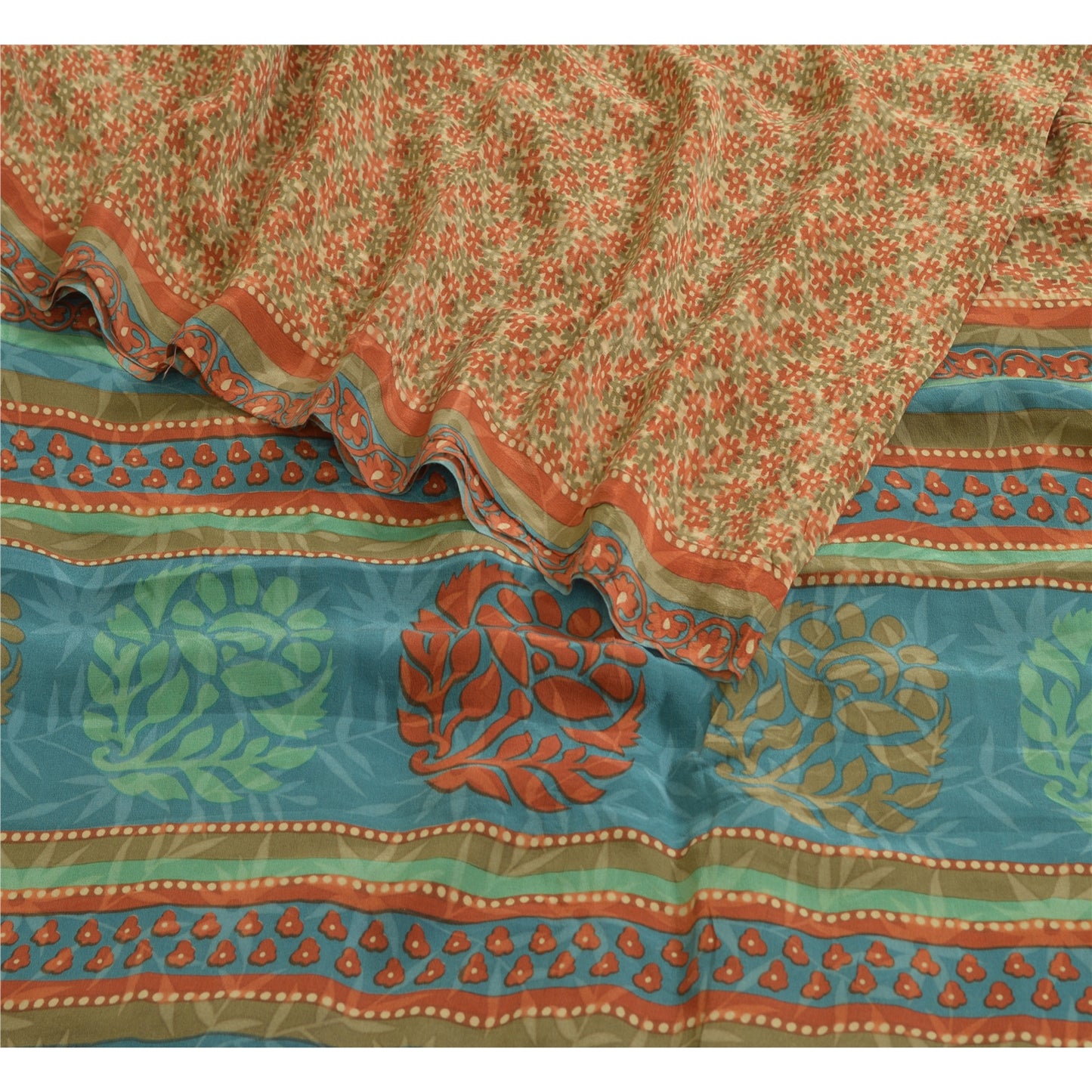 Sanskriti Vintage Sarees Indian Multi Pure Crepe Silk Printed Sari Craft Sustainable Fabric