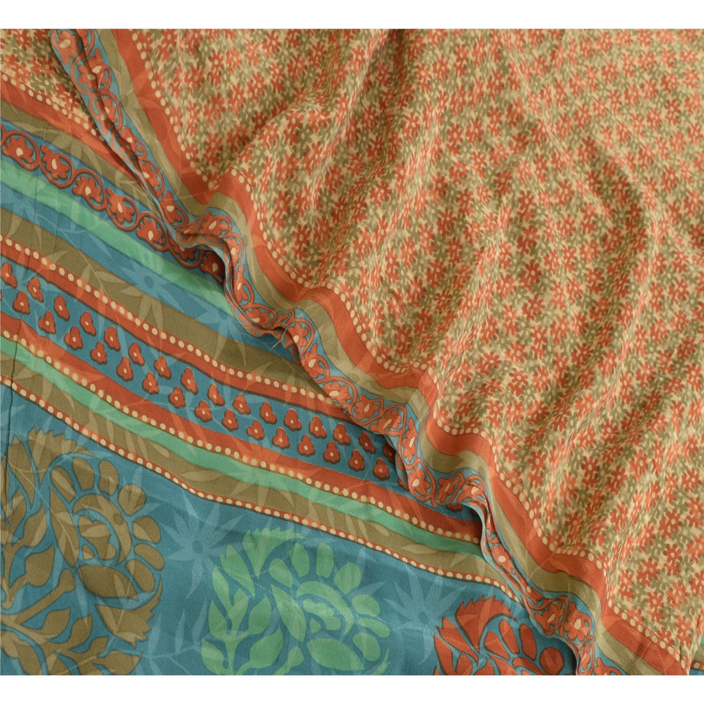 Sanskriti Vintage Sarees Indian Multi Pure Crepe Silk Printed Sari Craft Sustainable Fabric