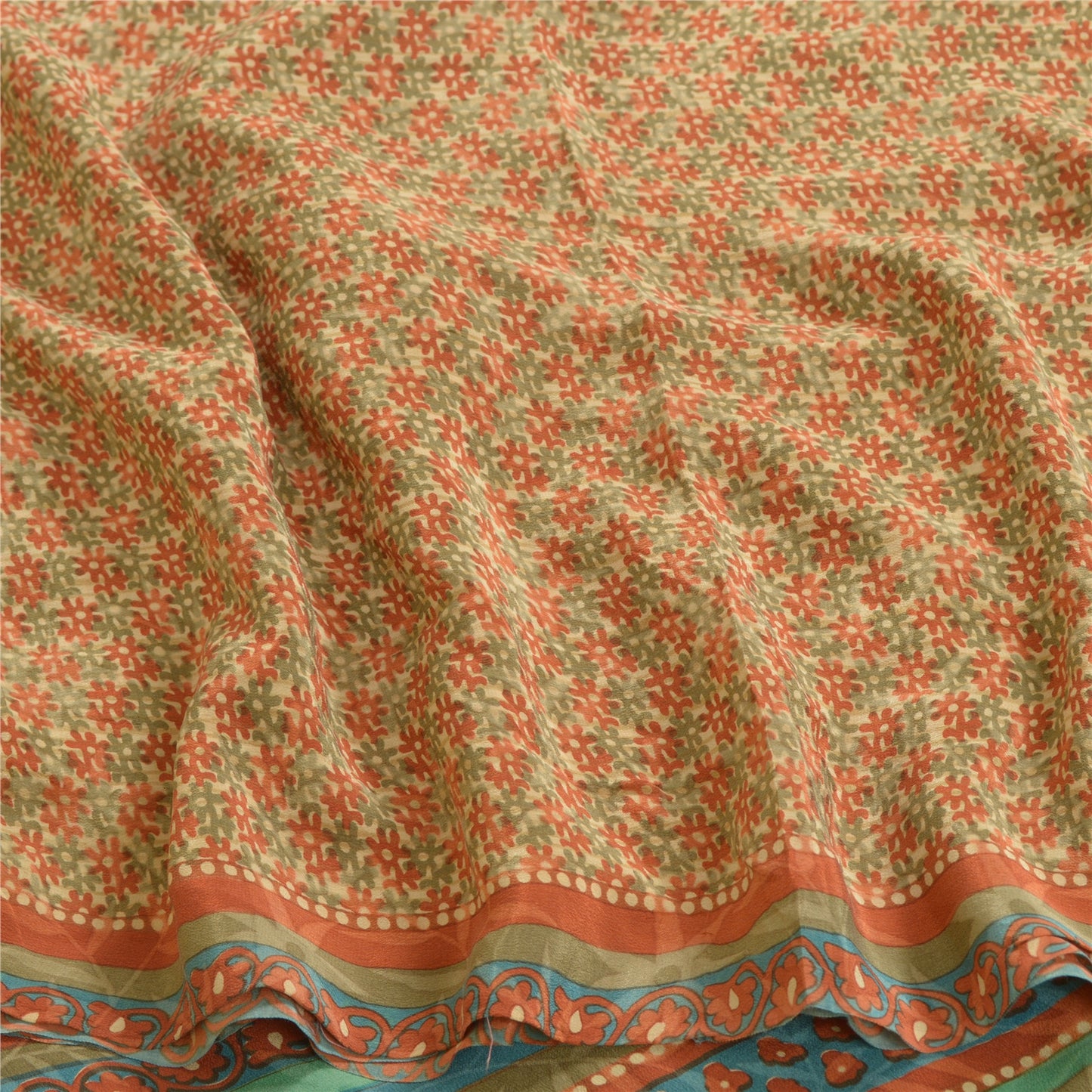 Sanskriti Vintage Sarees Indian Multi Pure Crepe Silk Printed Sari Craft Sustainable Fabric