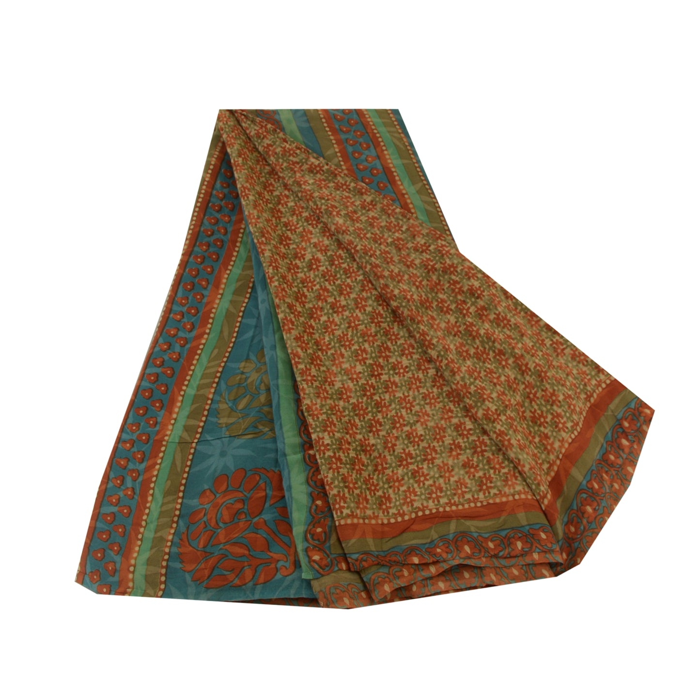 Sanskriti Vintage Sarees Indian Multi Pure Crepe Silk Printed Sari Craft Sustainable Fabric