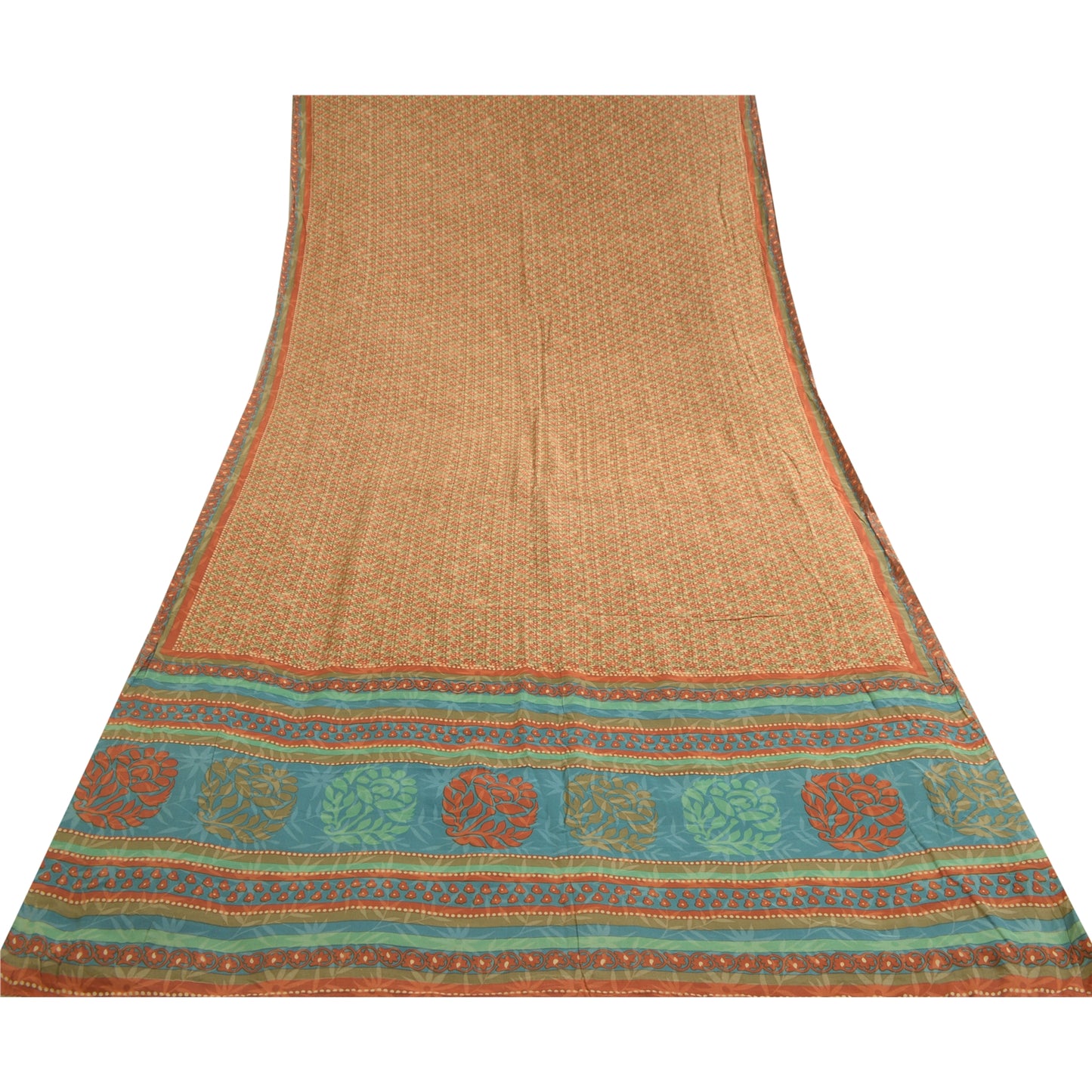 Sanskriti Vintage Sarees Indian Multi Pure Crepe Silk Printed Sari Craft Sustainable Fabric