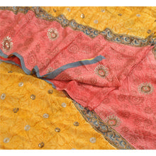 Load image into Gallery viewer, Sanskriti Vintage Sarees Red/Yellow Hand Beaded Pure Crepe Printed Sari Fabric
