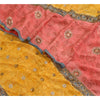 Sanskriti Vintage Sarees Red/Yellow Hand Beaded Pure Crepe Printed Sari Sustainable Fabric