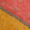 Sanskriti Vintage Sarees Red/Yellow Hand Beaded Pure Crepe Printed Sari Sustainable Fabric