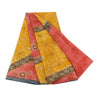 Sanskriti Vintage Sarees Red/Yellow Hand Beaded Pure Crepe Printed Sari Sustainable Fabric