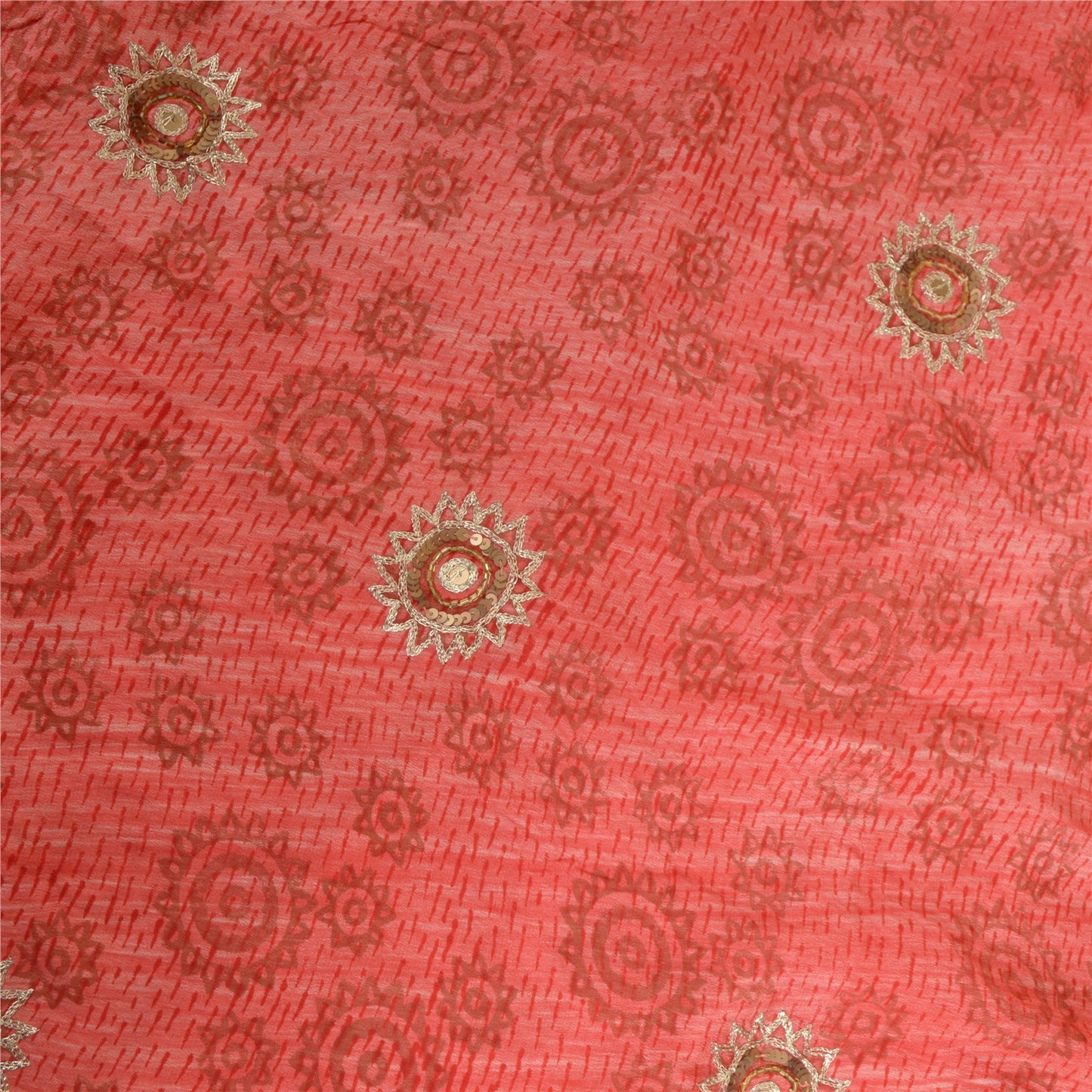 Sanskriti Vintage Sarees Red/Yellow Hand Beaded Pure Crepe Printed Sari Sustainable Fabric