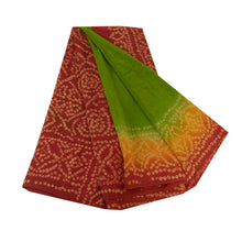 Load image into Gallery viewer, Sanskriti Vintage Sarees Green/Red Bandhani Printed Pure Crepe Sari Craft Fabric
