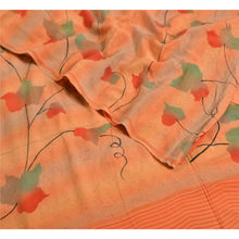 Load image into Gallery viewer, Sanskriti Vintage Sarees Peach/Orange Pure Crepe Silk Printed Sari Craft Fabric

