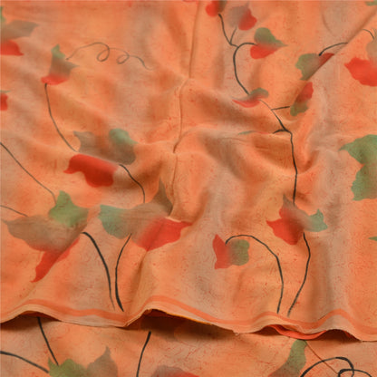 Sanskriti Vintage Sarees Peach/Orange Pure Crepe Silk Printed Sari Craft Sustainable Fabric
