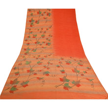 Load image into Gallery viewer, Sanskriti Vintage Sarees Peach/Orange Pure Crepe Silk Printed Sari Craft Fabric

