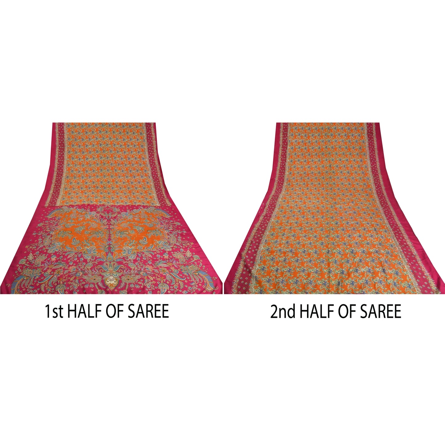 Сари в винтажном стиле на санскрите, оранжево-розовый, чистый крепированный шелк, напечатанный на ткани для сари, устойчивая ткань для рукоделия