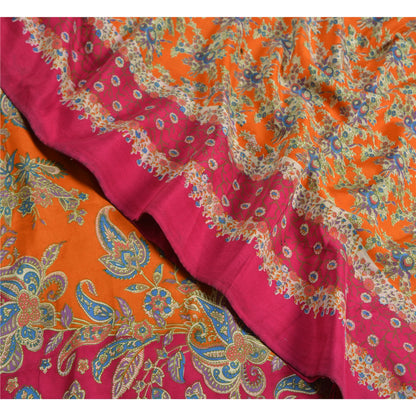 Сари в винтажном стиле на санскрите, оранжево-розовый, чистый крепированный шелк, напечатанный на ткани для сари, устойчивая ткань для рукоделия