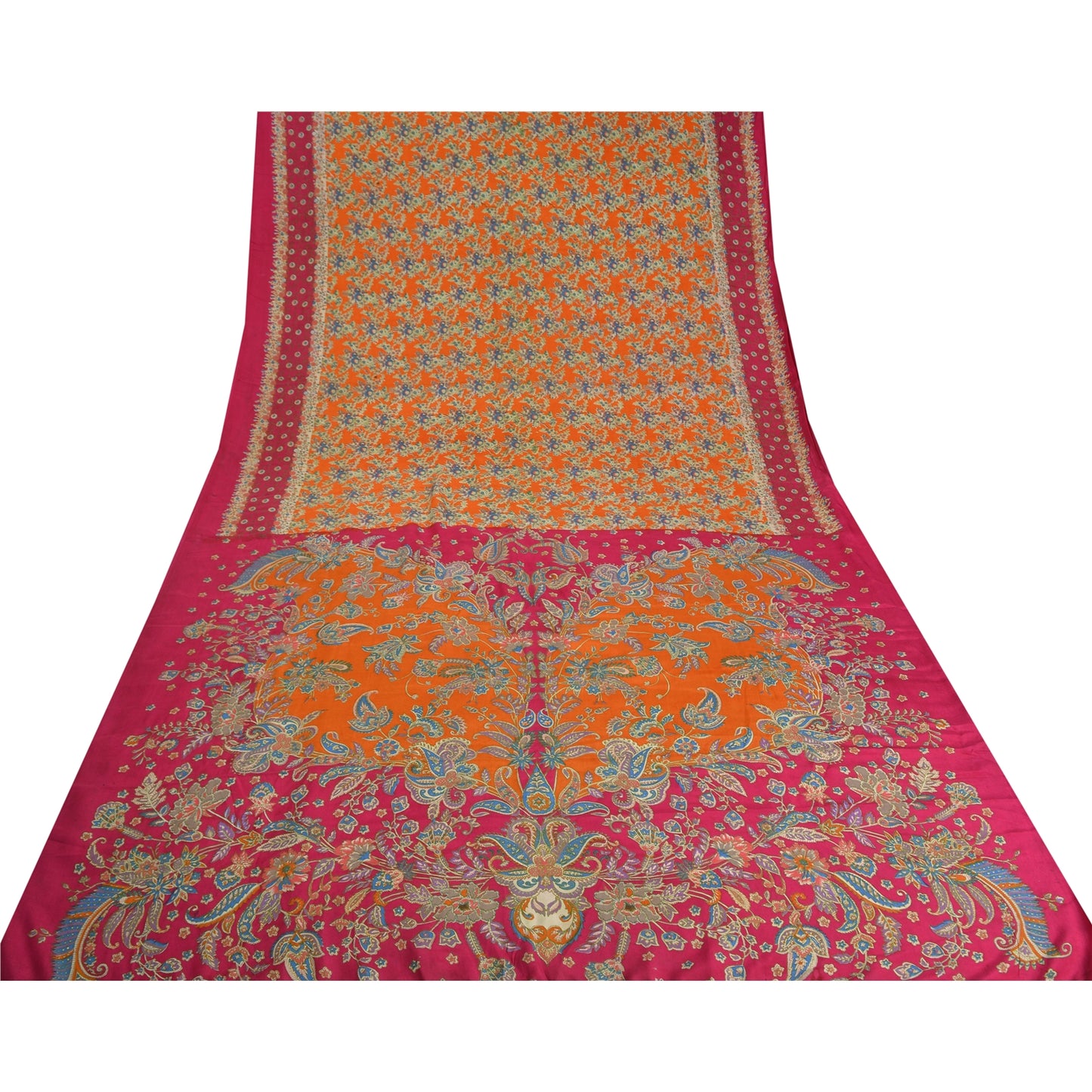 Сари в винтажном стиле на санскрите, оранжево-розовый, чистый крепированный шелк, напечатанный на ткани для сари, устойчивая ткань для рукоделия