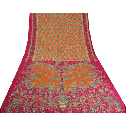 Сари в винтажном стиле на санскрите, оранжево-розовый, чистый крепированный шелк, напечатанный на ткани для сари, устойчивая ткань для рукоделия