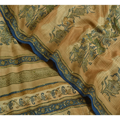 Sanskriti Vintage Sarees Multi Indian Pure Crepe Silk Printed Sari Craft Sustainable Fabric