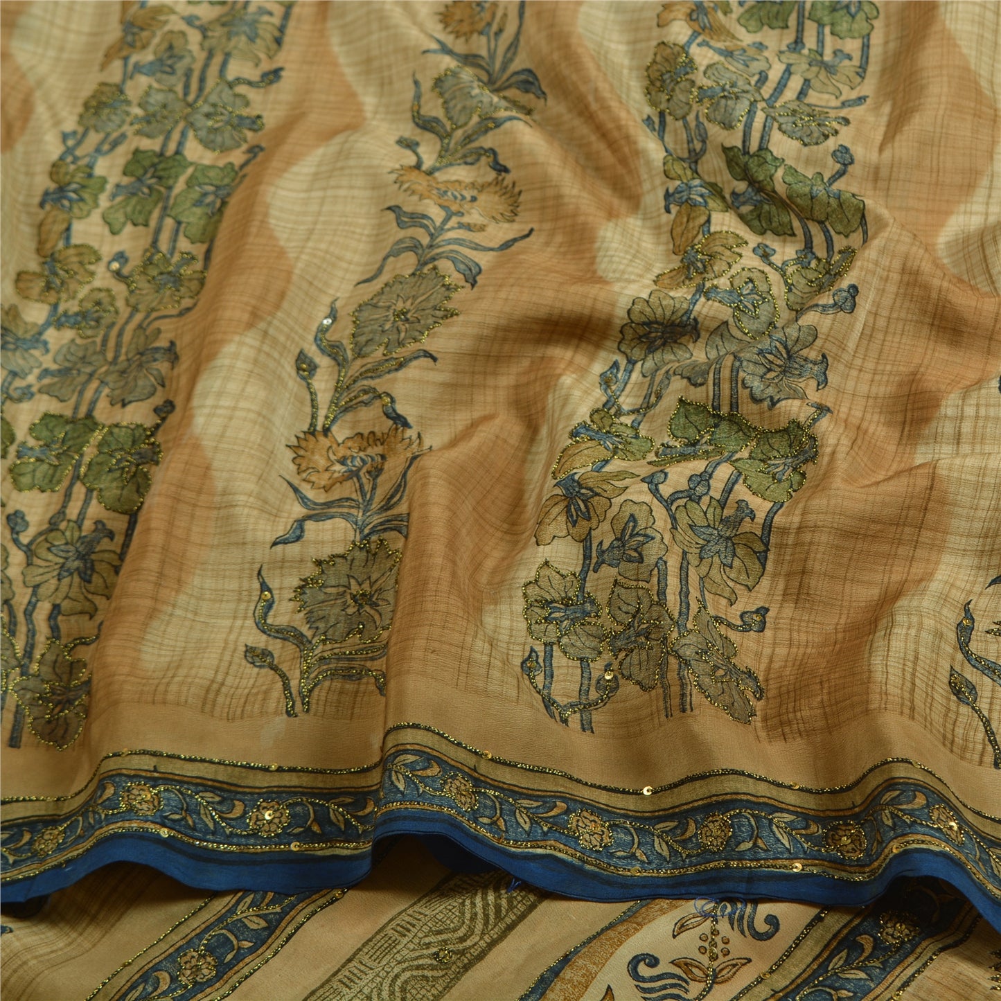 Sanskriti Vintage Sarees Multi Indian Pure Crepe Silk Printed Sari Craft Sustainable Fabric