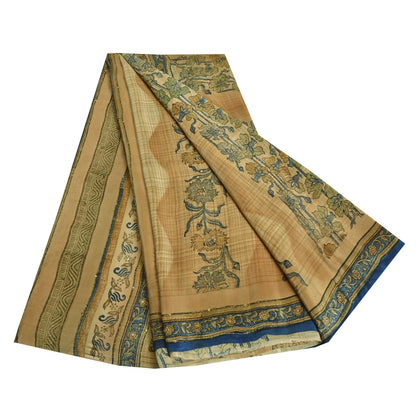 Sanskriti Vintage Sarees Multi Indian Pure Crepe Silk Printed Sari Craft Sustainable Fabric