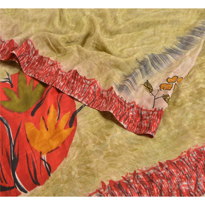 Sanskriti Vintage Sarees Pastel-Green Pure Crepe Silk Sari Soft 5yd Craft Sustainable Fabric