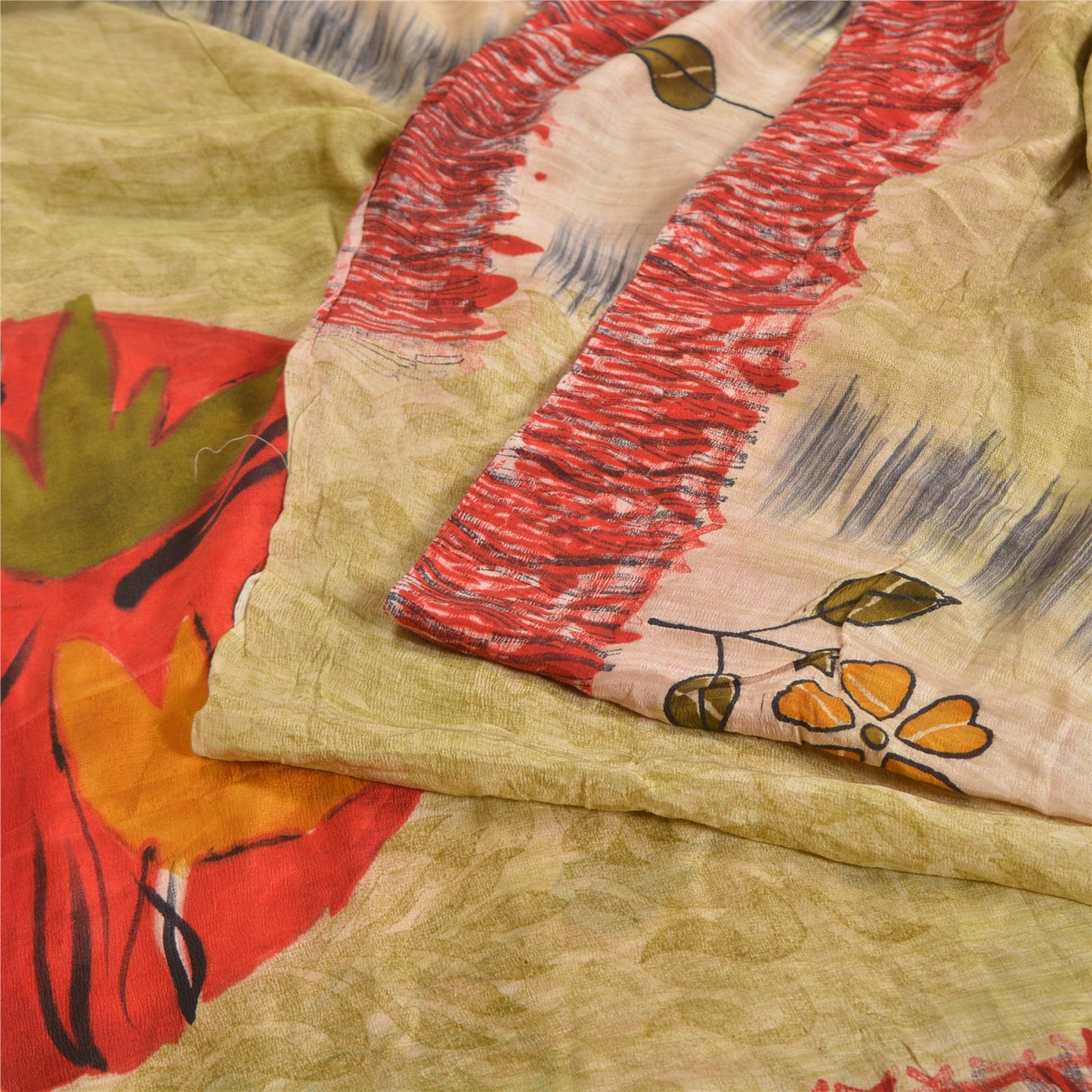 Sanskriti Vintage Sarees Pastel-Green Pure Crepe Silk Sari Soft 5yd Craft Sustainable Fabric