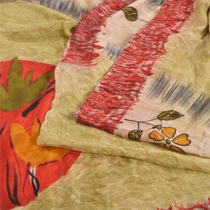 Sanskriti Vintage Sarees Pastel-Green Pure Crepe Silk Sari Soft 5yd Craft Sustainable Fabric