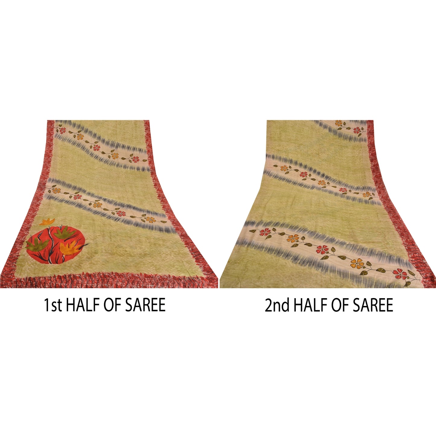 Sanskriti Vintage Sarees Pastel-Green Pure Crepe Silk Sari Soft 5yd Craft Sustainable Fabric