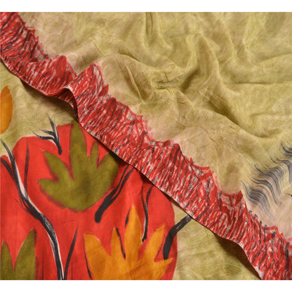 Sanskriti Vintage Sarees Pastel-Green Pure Crepe Silk Sari Soft 5yd Craft Sustainable Fabric