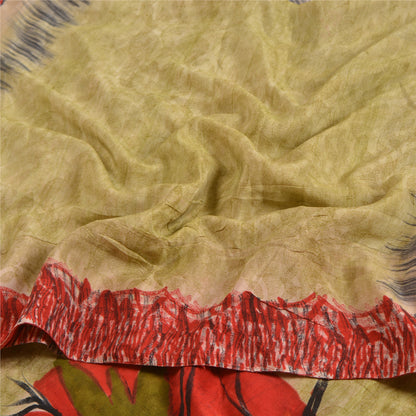 Sanskriti Vintage Sarees Pastel-Green Pure Crepe Silk Sari Soft 5yd Craft Sustainable Fabric